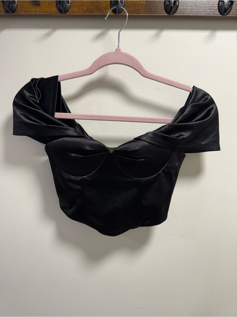 Princess Polly Black Off-the-Shoulder Satin Crop Top